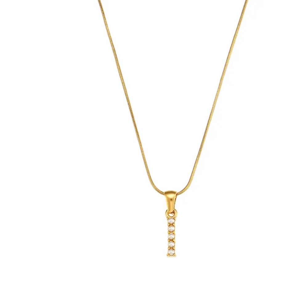NEW 18K Gold Plated Letter I Mother Pearl Necklace